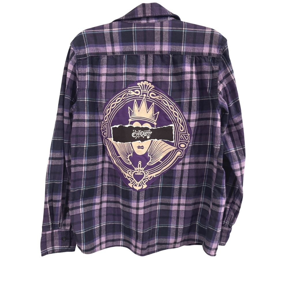 Upcycled Flannel‎ Shirt w/Evil Queen Graphic